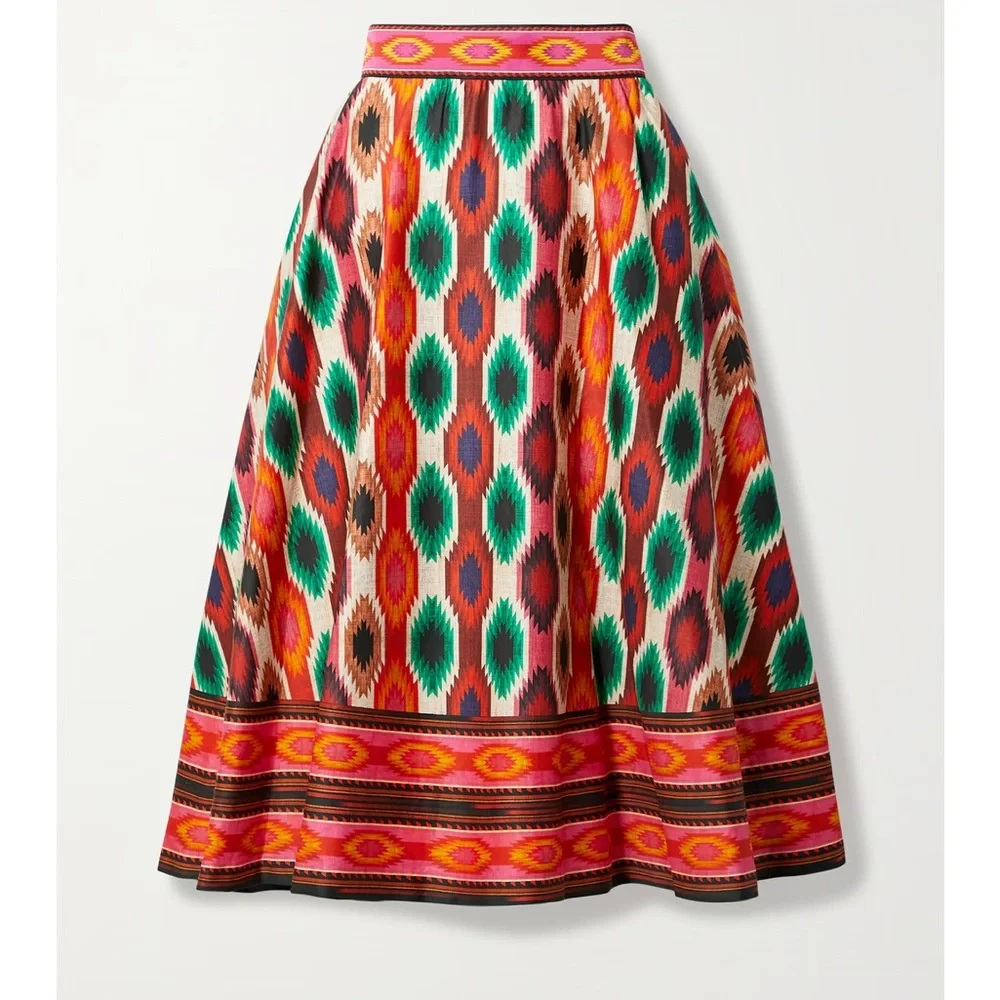 Alice + Olivia Earla High Waist Skirt in Warm Breeze Multi Size 2 - Picture 3 of 11